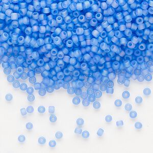 Seed bead, Dyna-Mites&trade;, glass, pkg/1/2kg, #11 round, translucent frosted rainbow blue, (13FAB 11/0 RR).