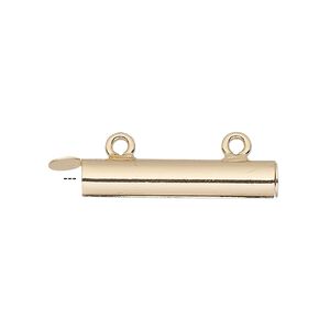 End bar 1pkg4 gold-finished, 26x5mm round tube / fold-in ends / 2 loops / 4mm inside diameter, brass / 1-strand