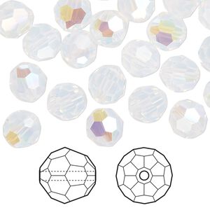 Bead 144pk white opal shimmer, Crystal Passions&reg; 8mm round 5000