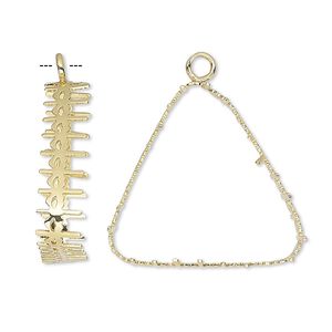 Drop, gold-finished brass, 25.5x25.5x25.5mm triangle with open back and decorative trim, 23x23x23mm triangle bezel. Sold per pkg of 4.