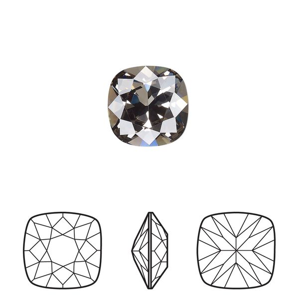 Fancy stone 6pk black diamond foil back, Crystal Passions&reg; 12mm cushion 4470 image number 0