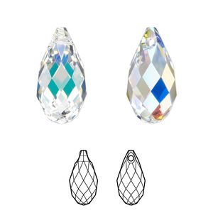 Briolette 6pk crystal AB, Crystal Passions&reg; 17x8.5mm pendant drop 6010