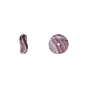 Bead, Czech pressed glass, opaque purple/white, 10x4mm rondelle. Sold per 15" to 16" strand.