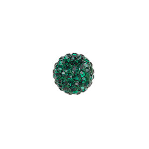 Bead, glass rhinestone / epoxy / resin, dark green, 12mm round. Sold individually.
