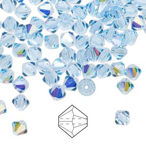 Bead 144pk aquamarine AB, Preciosa Czech crystal 5mm bicone