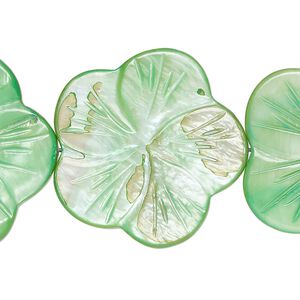Mother-of-pearl shell 1pkg1, carved flat flower bead 15.5 to 16 inch shamrock 28x27mm-30x29mm