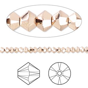 Bead 1440pk crystal rose gold 2X 18Kt gold plate, Swarovski&reg; 3mm XILION bicone 5328