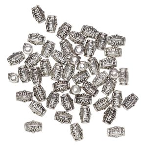Bead 1pkg50 silver-finished "pewter", 10x6mm-10x7mm oval tube / flower, antique
