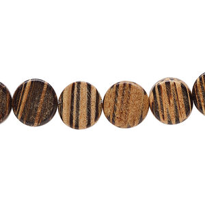 Bead 1pkg1, patikan palm wood, light and dark brown, 10x5mm hand-cut flat round 15.5-16 inch.