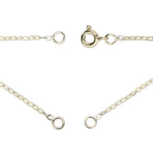 Chain 1pkg1 sterling silver cable, 1.1mm flat necklace component / 3.5mm jump ring / springring clasp, "vermeil" 18.75 inch
