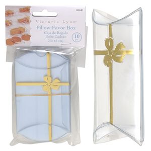 Favor box, Victoria Lynn&trade;, plastic, clear and gold, 3-1/2 x 2-1/2 x 1 inch assembled pillow with bow. Sold per pkg of 10.