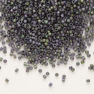 Seed bead, Delica&reg;, glass, pkg/7.5g, #11 round, opaque matte metallic gold iris plum emerald (DB-1053).