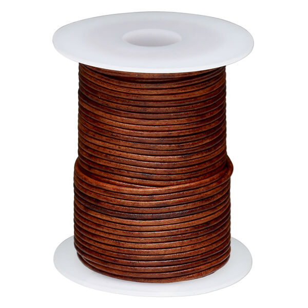 Cord, leather (dyed) 1pkg25yd, antique rust, 1.5mm round, per spool. image number 0
