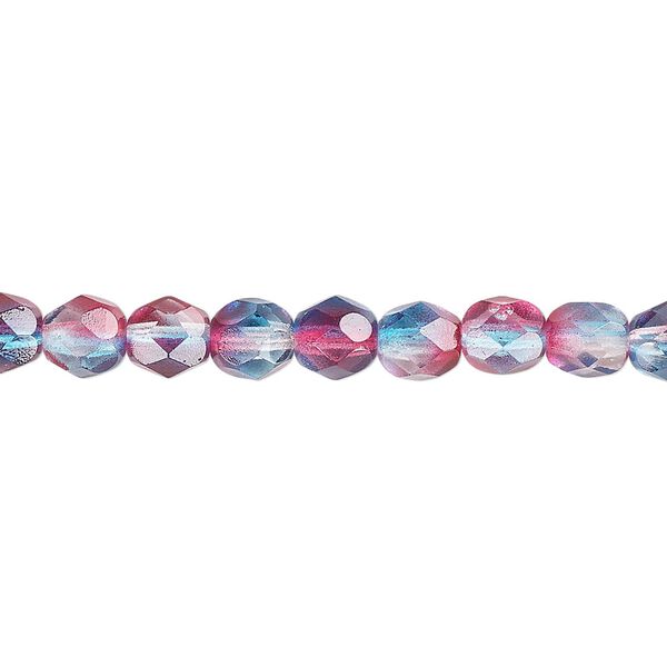 Bead, Czech fire-polished glass, two-tone, translucent red and blue, 6mm faceted round. Sold per pkg of 1,200 (1 mass). image number 0