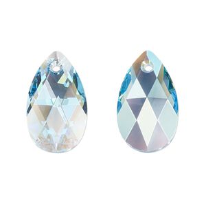 Drop 96pk aquamarine shimmer, Swarovski&reg; 22x13mm pendant pear 6106