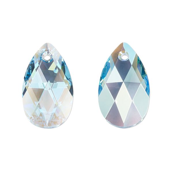 Drop 96pk aquamarine shimmer, Swarovski&reg; 22x13mm pendant pear 6106 image number 0