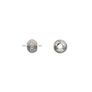 Bead 1pkg4 sterling silver, 7x5mm rondelle / stamped sun, antiqued Hill Tribes