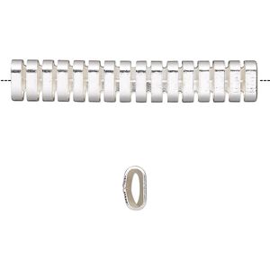 Bead 1pkg4 silver-finished, 41.5x7mm cutout oval tube, brass