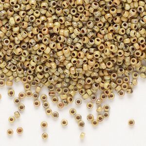 Seed bead, Miyuki, glass, pkg/25g, #11 rocaille, opaque Picasso yellow, (RR-4512).