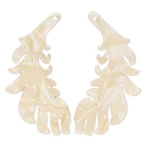 Focal 1pkg4 resin, tan, 46x25mm single-sided left and right-facing carved feather.