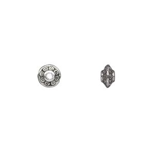 Bead 1pkg100 silver-plated "pewter", 6x4mm saucer / 2sided, antique