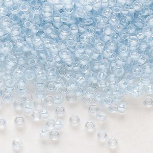 Seed bead, Preciosa Ornela Czech glass, pkg/500g, #11 rocaille, translucent color-lined luster pastel blue, (382PB).