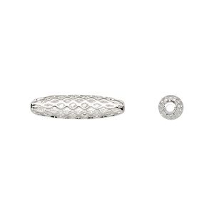 Bead 1pkg100 silver-plated, 19x5mm weave oval / cutout, brass