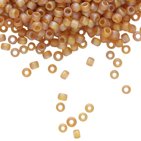 Seed bead, TOHO BEADS&reg;, glass, pkg/250g, #8 round, translucent frosted rainbow dark topaz (TR-08-162CF). image number 0