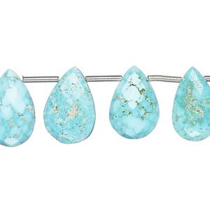 Imperial crown turquoise 1pkg16, hand-cut top-drilled faceted puffed teardrop bead natural 14x9mm-18x12mm