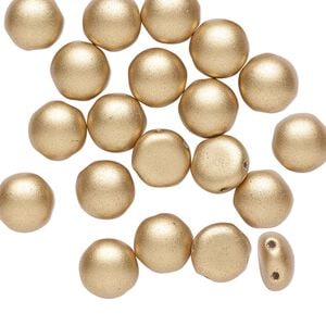 Bead, Preciosa Candy&trade;, Czech pressed glass, opaque satin gold, 8mm candy with (2) 0.8-0.9mm holes. Sold per pkg of 20.