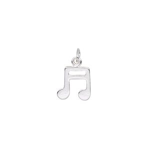 Charm, sterling silver, 10mm music note. Sold individually.