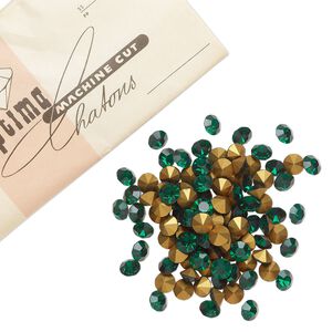 Chaton 144pk emerald foil back, vintage Preciosa Czech crystal rhinestone 8.16-8.41mm round SS39