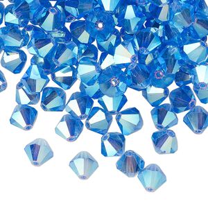 Bead 24pk sapphire AB 2X, Preciosa Czech crystal 6mm bicone
