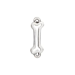 Link, pewter (tin-based alloy), pkg/1, antique silver plate, 19x7mm open dog bone.