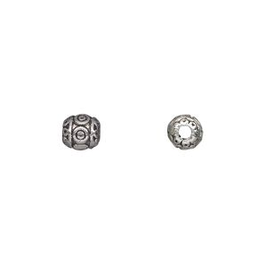 Bead 1pkg50 silver-plated "pewter", 6mm barrel, antique