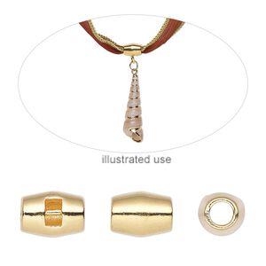 Bead 1pkg4 gold-plated "pewter", 10.5x8mm oval / 2.5mm bar / hidden loop