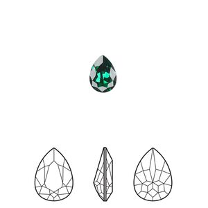 Fancy stone 4pk majestic green foil back, Crystal Passions&reg; 8x6mm pear 4320