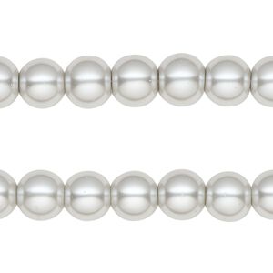 Bead, glass pearl, coated glass, light grey, 7-8mm round. Sold per pkg of (2) 15-inch strands.