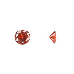 Gem, cubic zirconia, orange, 8mm faceted round, Mohs hardness 8-1/2. Sold individually.