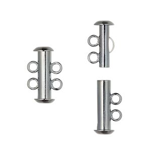 Clasp slide lock 1pkg100 gunmetal-plated, 16x6mm tube, brass 2-strand