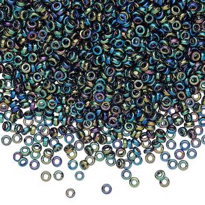 Seed bead, Miyuki, glass, pkg/50g, 2.2x1mm spacer rondelle, opaque metallic iris variegated blue, (SPR2.2-455).