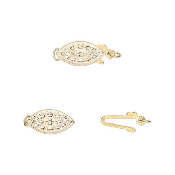 Clasp fishhook 1pkg2 14Kt gold-filled, 12x6mm filigree oval, 1-strand image number 0