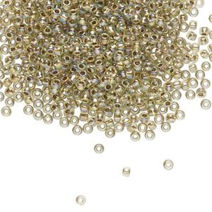 Seed bead, TOHO BEADS&reg;, glass, pkg/50g, #11 round, translucent gold-lined rainbow light jonquil (TR-11-998).