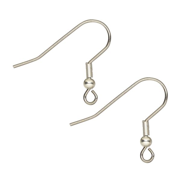 Ear wire fishhook 1pkg10 silver-plated, 20mm / 3mm ball / 4mm coil / open loop, 21 gauge silver-finished stainless steel 5 pair image number 0