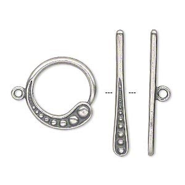 Clasp toggle 1pkg1 silver-plated pewter (tin alloy), 18mm round, antique JBB Findings 1-strand image number 0