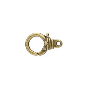 Clasp lobster claw 1pkg8 brass-plated "pewter" (zinc alloy), 18.5x11.5mm double-sided, antique 1-strand