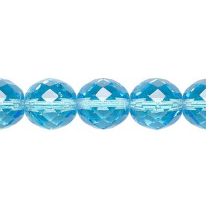 Bead, Czech fire-polished glass, light turquoise blue, 12mm faceted round. Sold per pkg of 600 (1/2 mass).