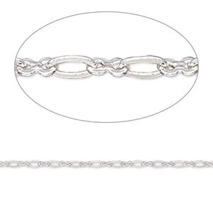 Chain 1pkg1 silver-plated figure 8, 2mm, brass 5 foot unfinished