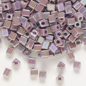Seed bead, Miyuki, glass, pkg/250g, 3.5-3.7mm square, opaque rainbow mauve (SB-410R).