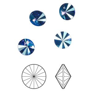 Chaton 8pk sapphire shimmer foil back, Crystal Passions&reg; 8.16-8.41mm rivoli SS39 1122